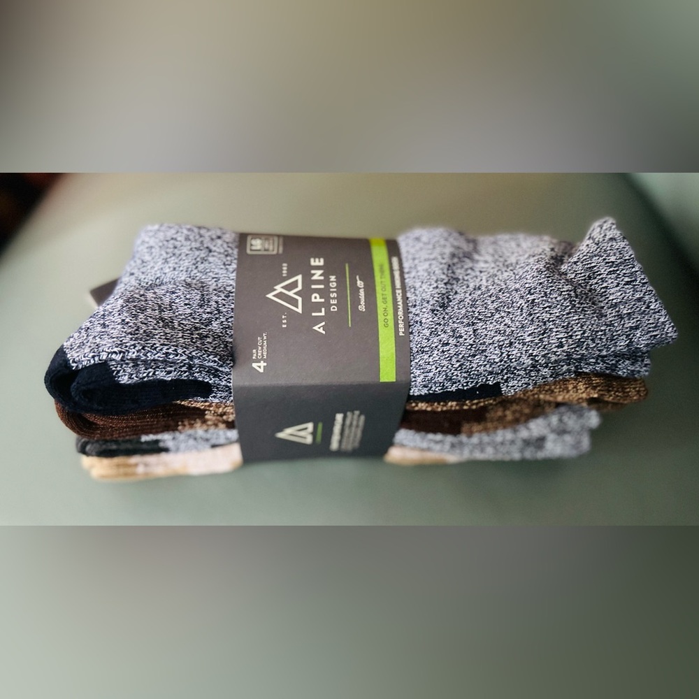 Alpine Design 4 Pr Men's Performance Hike Socks Size Large HeatherTones